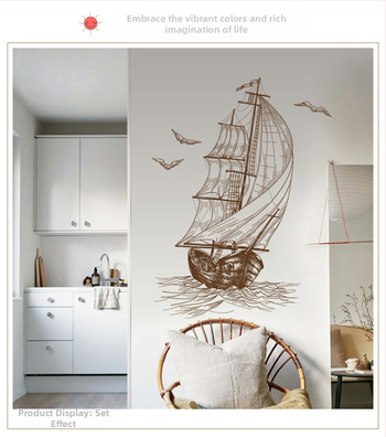 Sienų lipdukas su eskiziniu burlaivės dizainu, PVC medžiaga, vandeniui atsparus, vienas lapas