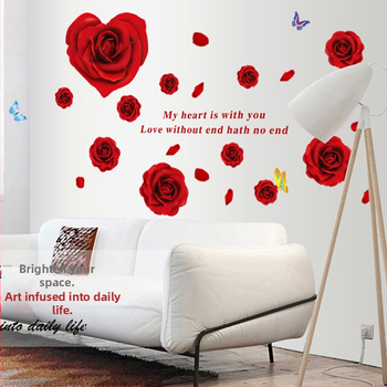 Decal de perete rezistent la apă, demontabil – Zhonglan mural floral pentru dormitor, PVC, stil plat (PVC; impermeabil; stil plat; mural; model: flori/frunze)