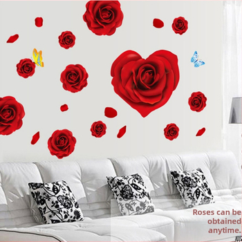 Decal de perete rezistent la apă, demontabil – Zhonglan mural floral pentru dormitor, PVC, stil plat (PVC; impermeabil; stil plat; mural; model: flori/frunze)