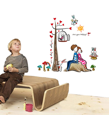 Sienos lipdukas – Pora po medžiu, animaciniu stiliumi, PVC, atsparus vandeniui, nuimamas, 1 vnt., miegamajam