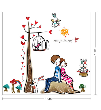 Sienos lipdukas – Pora po medžiu, animaciniu stiliumi, PVC, atsparus vandeniui, nuimamas, 1 vnt., miegamajam