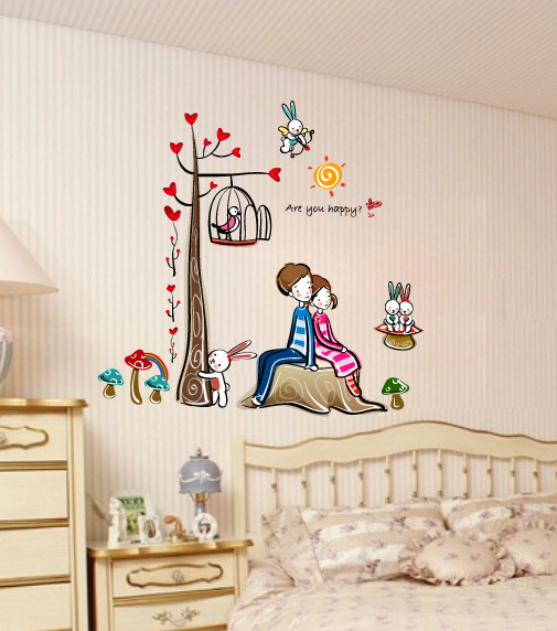 Sienos lipdukas – Pora po medžiu, animaciniu stiliumi, PVC, atsparus vandeniui, nuimamas, 1 vnt., miegamajam