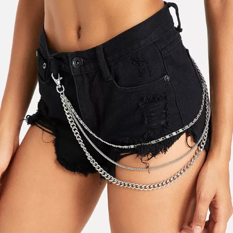 Metalni kaiš za struk za žene, hip-hop stil, višekružni lanac, duljine ispod 60 cm ili 60–80 cm, prilagodljiv