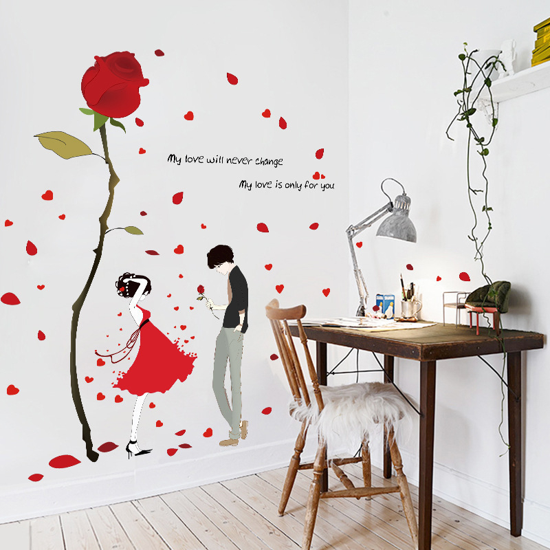 PVC sieninis lipdukas, atsparus vandeniui ir nuimamas, dekoras miegamajai ir svetainei, romantiško poros motyvas