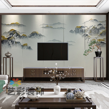 Új kínai stílusú hímzett párnázott falpanel — szövet, tájkép minta, testreszabható, Gold Balance márka, nappali/hálószoba/iroda