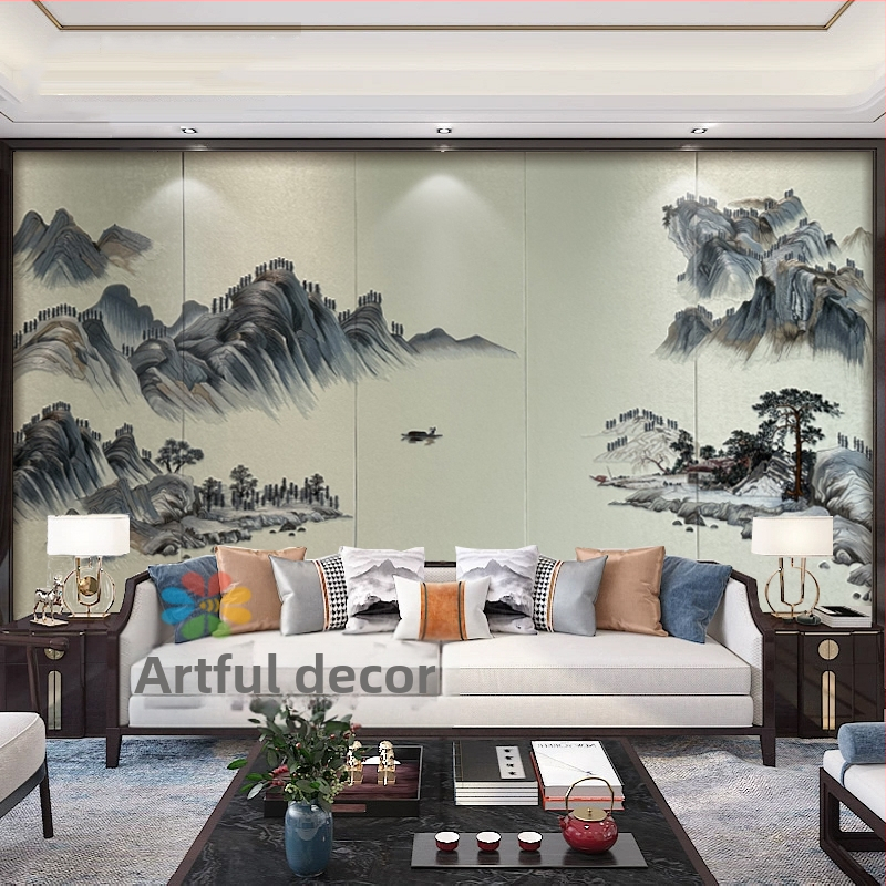 Jauns ķīnas stila izšūts pildīts sienas panelis — audums, ainavu raksts, pielāgojams, Gold Balance zīmols, piemērots dzīvojamajai istabai, guļamistabai un darba telpai