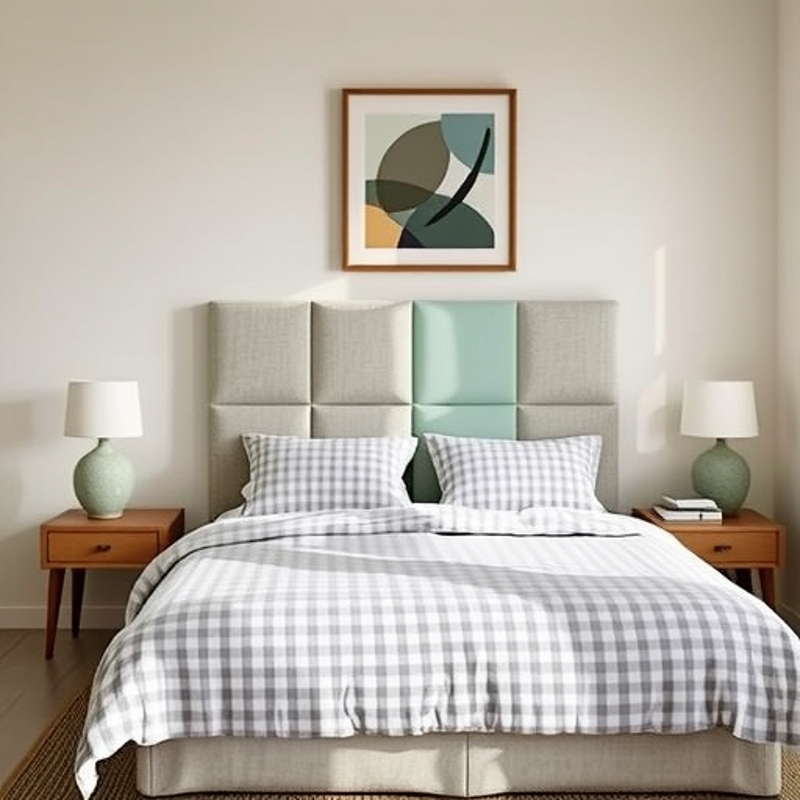 Ágyfejléccel és puha falpanel a háttérhez — modern minimalista stílus, egyszínű mintázat, Anyag: bőr + szivacs + alaplemez, Testreszabható