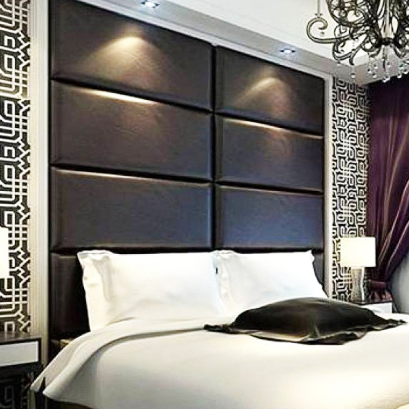 Ágyfejléccel és puha falpanel a háttérhez — modern minimalista stílus, egyszínű mintázat, Anyag: bőr + szivacs + alaplemez, Testreszabható