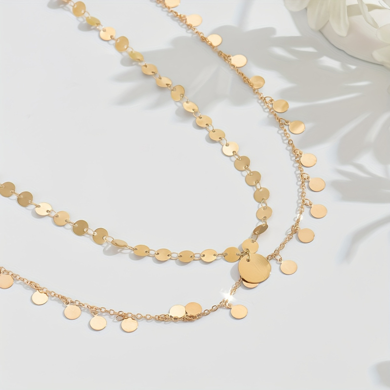 Pásový reťaz - Kovový disk s strapcami, Dvojitý strapcový reťaz, Pre ženy, Leto, Prispôsobiteľné