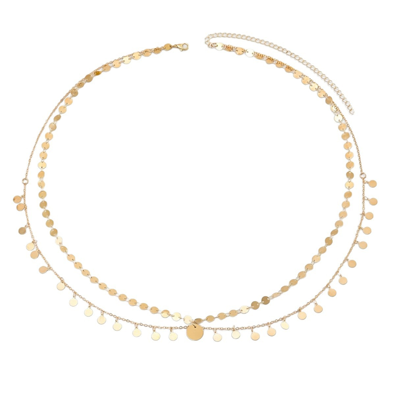 Pásový reťaz - Kovový disk s strapcami, Dvojitý strapcový reťaz, Pre ženy, Leto, Prispôsobiteľné