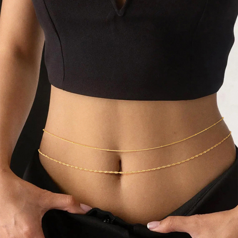 Fém derékszíj lánc átlátszó dupla dizájnnal, hossz 60–80 cm, szélesség 0,2 cm, egy övcsat, fiatal nőknek