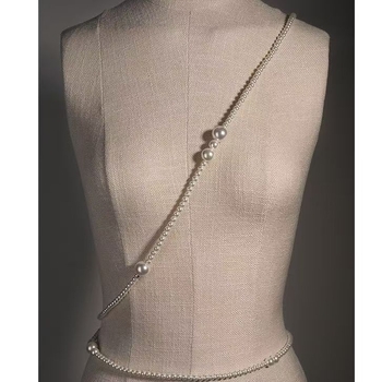 Perlasta lančana pojas za žene, višeslojni elastični dekorativni kaiš za haljine, luksuzan stil; duljina 135 cm; širina 12 cm; višestruke kopče pojasa