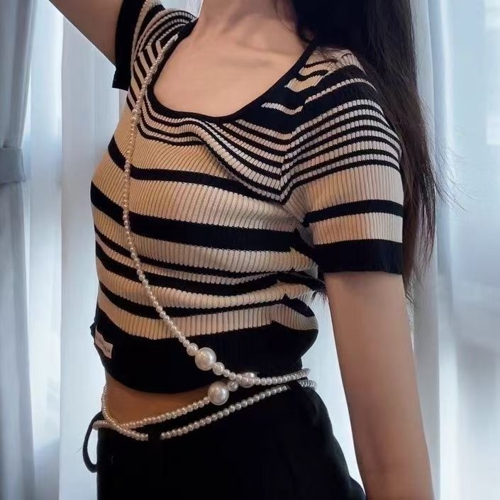 Perlasta lančana pojas za žene, višeslojni elastični dekorativni kaiš za haljine, luksuzan stil; duljina 135 cm; širina 12 cm; višestruke kopče pojasa