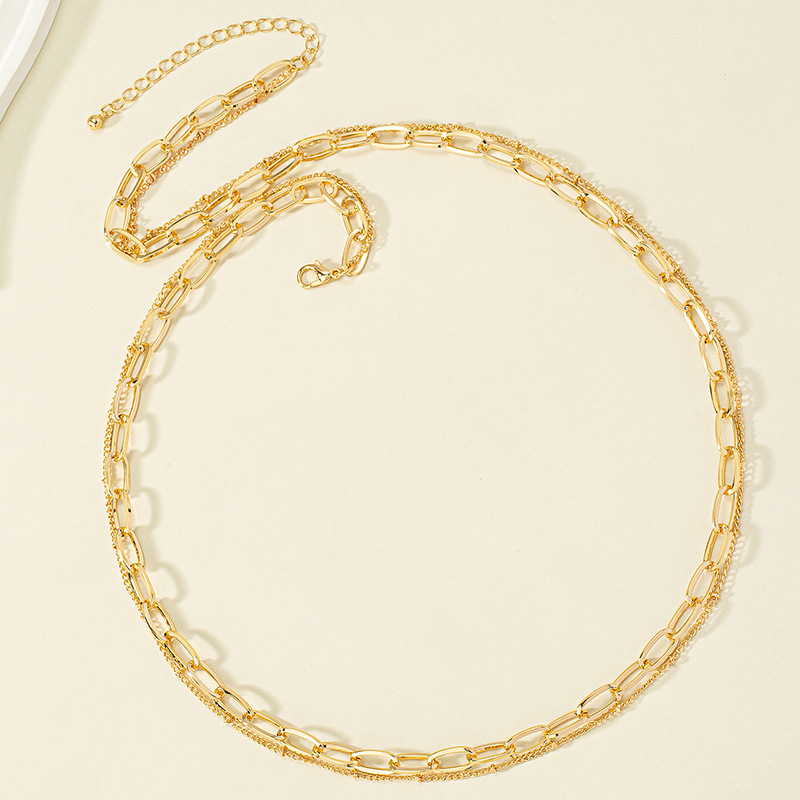 Trbuh lanac - dvostruko složeni geometrijski okrugli metalni lanac, dizajn s višestrukim krugovima, duljina 80–100 cm, metalni hip-hop stil, prilagodljiva obrada