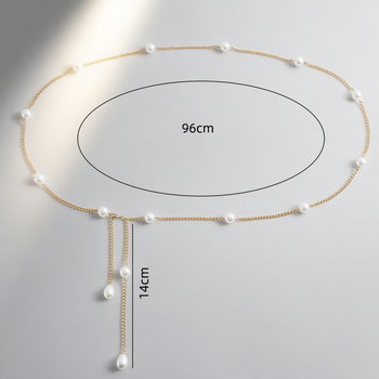 Fém anyagú deréklánc imitált gyöngyökkel, uniszex, felnőtt, elegáns stílus, hossz 80–100 cm