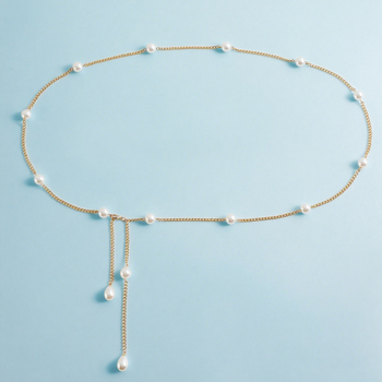 Fém anyagú deréklánc imitált gyöngyökkel, uniszex, felnőtt, elegáns stílus, hossz 80–100 cm