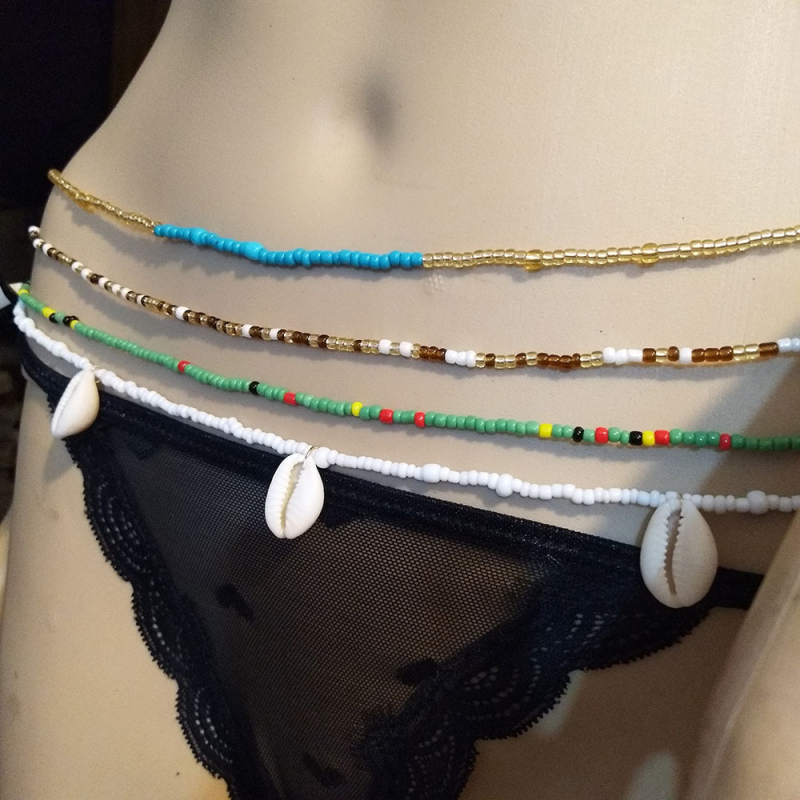 Strukni lanac s višeslojnom dizajnom od perlica i školjki, elastičan, metalni materijal, etnički stil, duljina 80–100 cm
