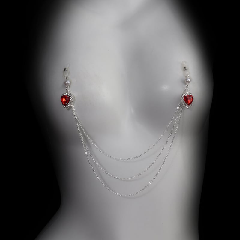 Srdcová viacvrstvová kovová telová retiazka s vsadenými kryštálmi, ručná výroba