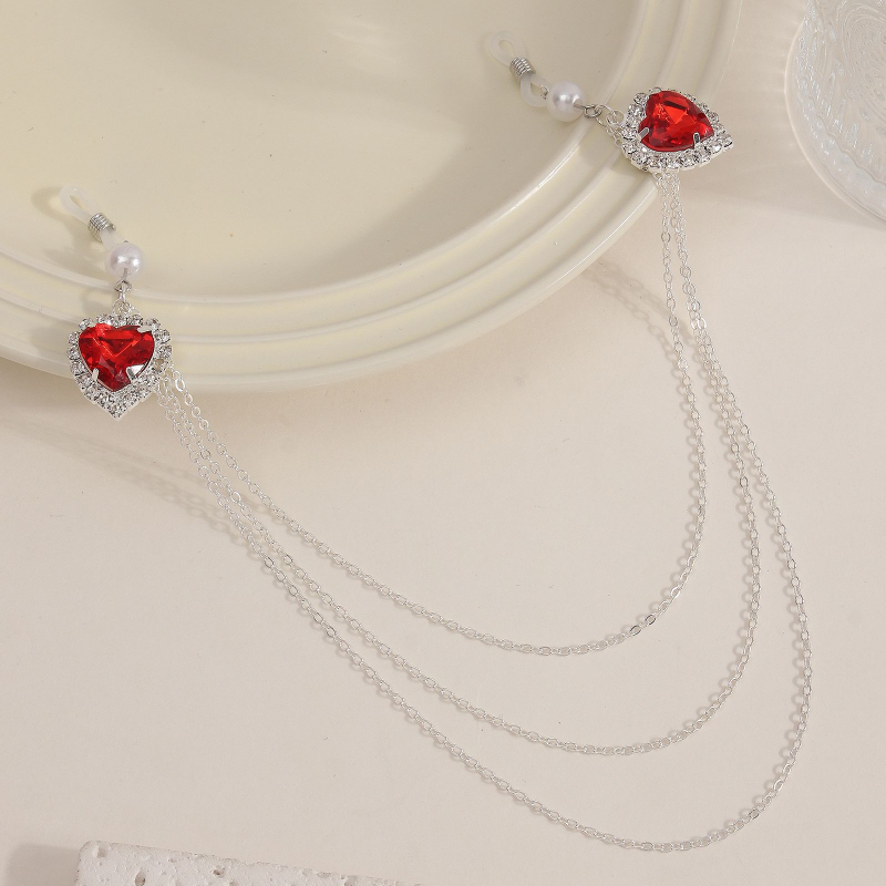 Srdcová viacvrstvová kovová telová retiazka s vsadenými kryštálmi, ručná výroba