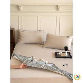 Triju daļu atdzesējošs Bean Mat komplekts no viskozes ar ledus zīda pārklājumu, Jacquard audums, salokāms mīksts mats, izšūta dvieļa ar karikatūru motīvu