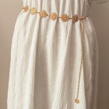 Derékszíj geometriás, fém üreges viráglap, női testlánc, 60 cm alatt, testreszabható