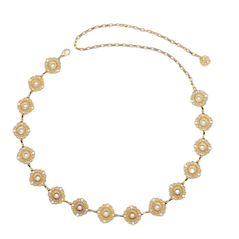 Derékszíj geometriás, fém üreges viráglap, női testlánc, 60 cm alatt, testreszabható