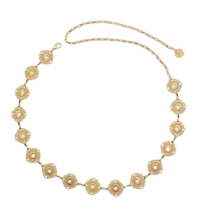 Derékszíj geometriás, fém üreges viráglap, női testlánc, 60 cm alatt, testreszabható