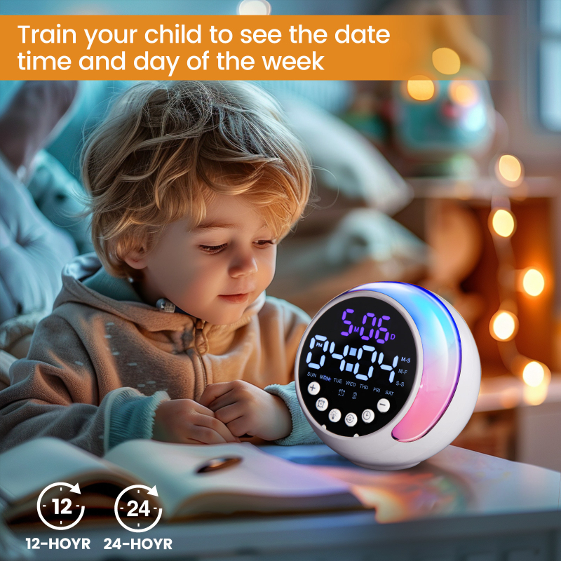 Ceas deșteptător pentru copii, alimentat cu baterie, carcasă ABS, cadran PVC, design modern minimalist.