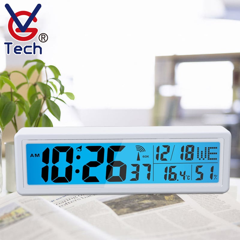 Budilica s LCD brojevima, termometar, vječni kalendar, alarm, odbrojavanje, prikaz mjeseca; napajanje baterijama, elektronički mehanizam, ABS kućište