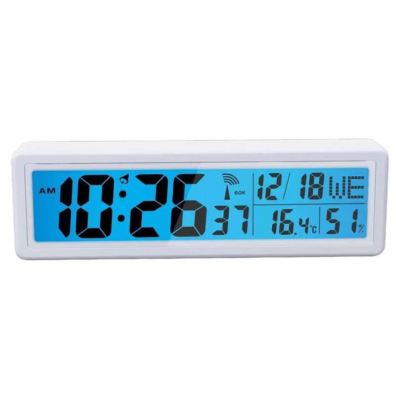 Budilica s LCD brojevima, termometar, vječni kalendar, alarm, odbrojavanje, prikaz mjeseca; napajanje baterijama, elektronički mehanizam, ABS kućište