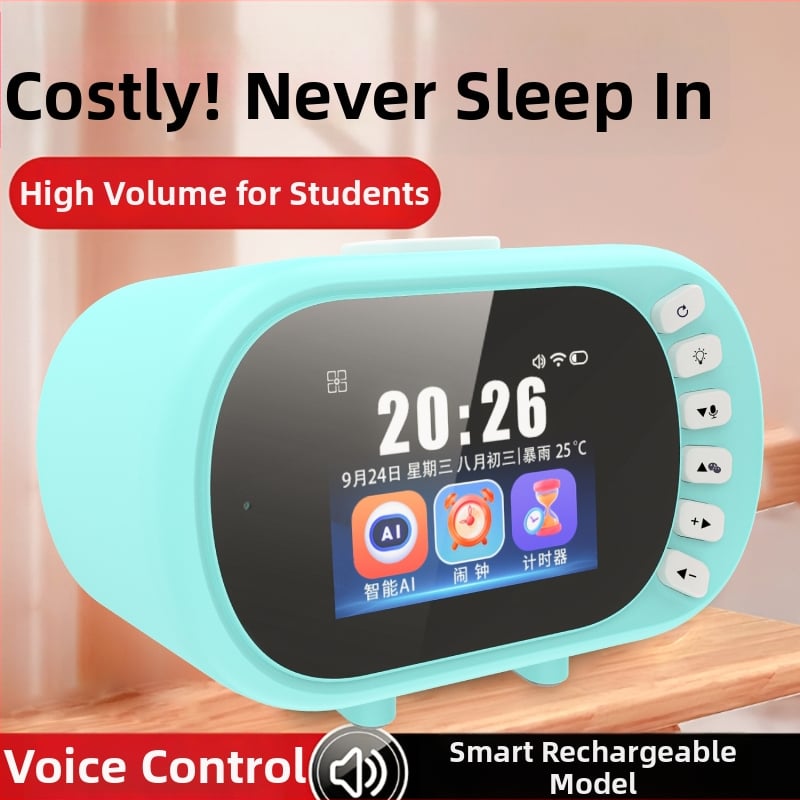 Ceas de birou pentru elevi cu control vocal și AI gestionare a timpului, afișaj LCD, calendar perpetuu, baterie reîncărcabilă