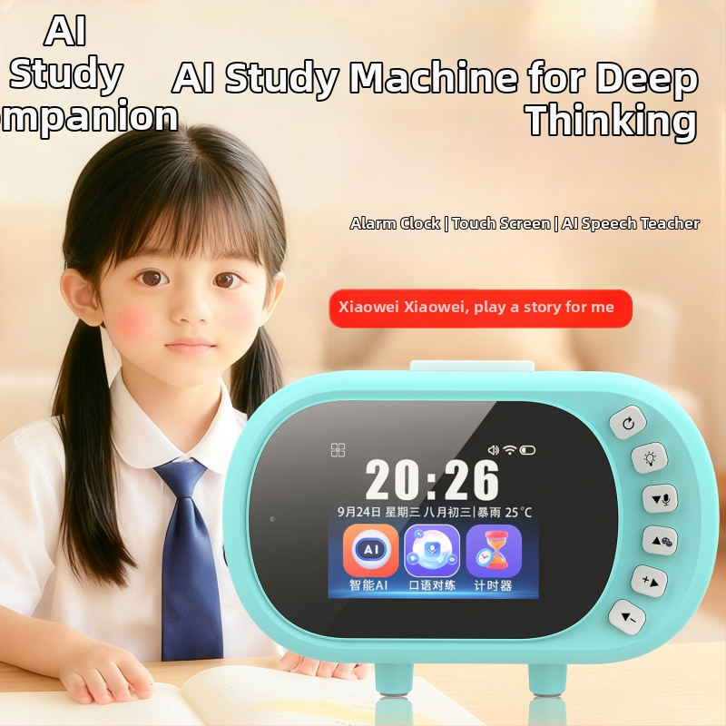 Ceas de birou pentru elevi cu control vocal și AI gestionare a timpului, afișaj LCD, calendar perpetuu, baterie reîncărcabilă