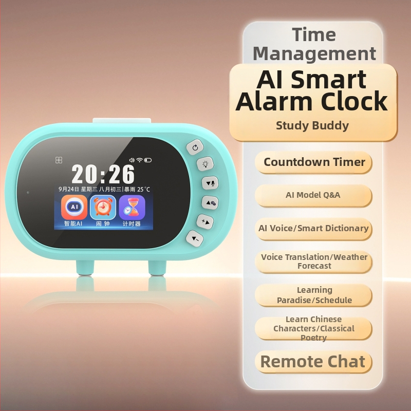 Ceas de birou pentru elevi cu control vocal și AI gestionare a timpului, afișaj LCD, calendar perpetuu, baterie reîncărcabilă