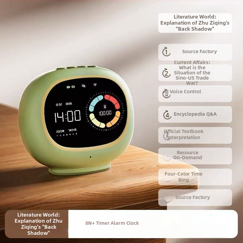 Kohandatud Yunfeng nutikas hääle äratuskell lapsele — õppimise taimer, visuaalne ajahaldur õpilaste distsipliiniks (Elektroniline mehhanism, LCD-ekraan, ümmargune plastikust korpus, aku toide)