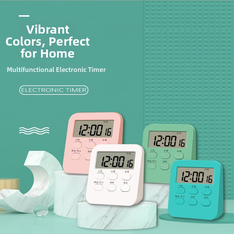 Časovač s alarmom a odpočítavaním, LCD displej s číslami, napájaný batériou, puzdro z ABS, ciferník PVC, moderný minimalistický štýl