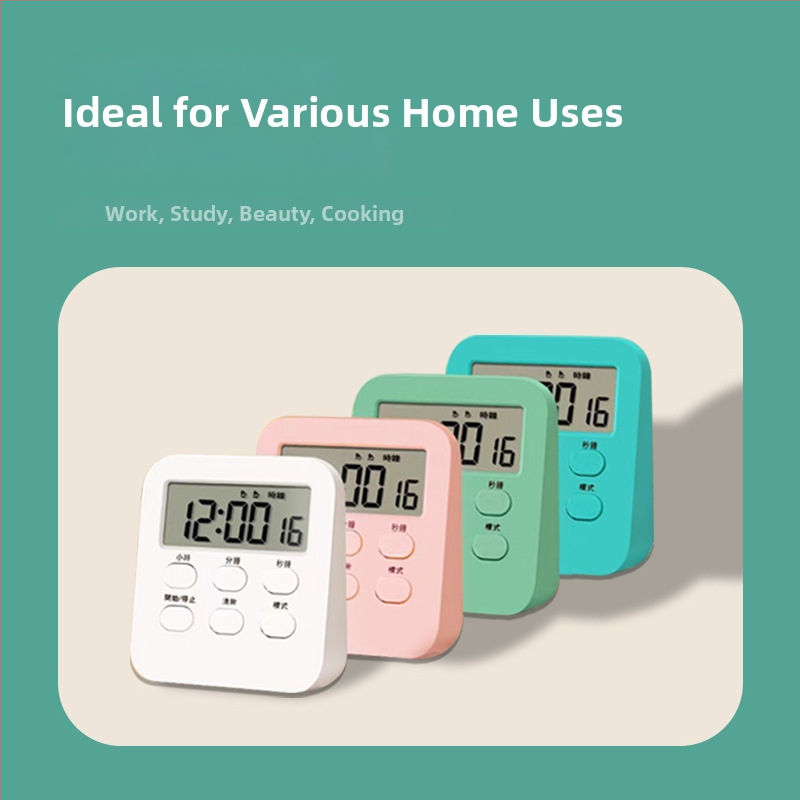 Časovač s alarmom a odpočítavaním, LCD displej s číslami, napájaný batériou, puzdro z ABS, ciferník PVC, moderný minimalistický štýl