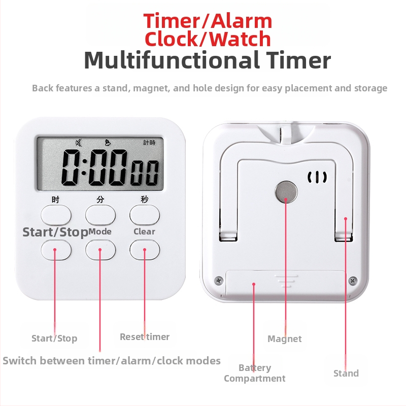 Digitaalne laualine taimer LED-ekraaniga, elektrooniline mehhanism, patareidega toidetud, sobib õppetööks, kontoriks ja köögiks