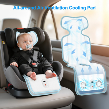 Panergy Pad de răcire pentru căruciorul bebelușului, din fibre de bambus, cu panou de ventilație și ventilatoare USB duale – Pernă respirabilă de vară pentru 0-6 ani și scaun auto