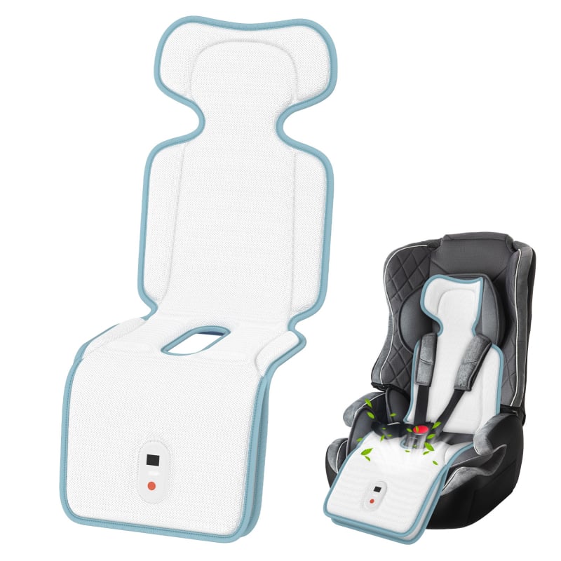 Panergy Pad de răcire pentru căruciorul bebelușului, din fibre de bambus, cu panou de ventilație și ventilatoare USB duale – Pernă respirabilă de vară pentru 0-6 ani și scaun auto