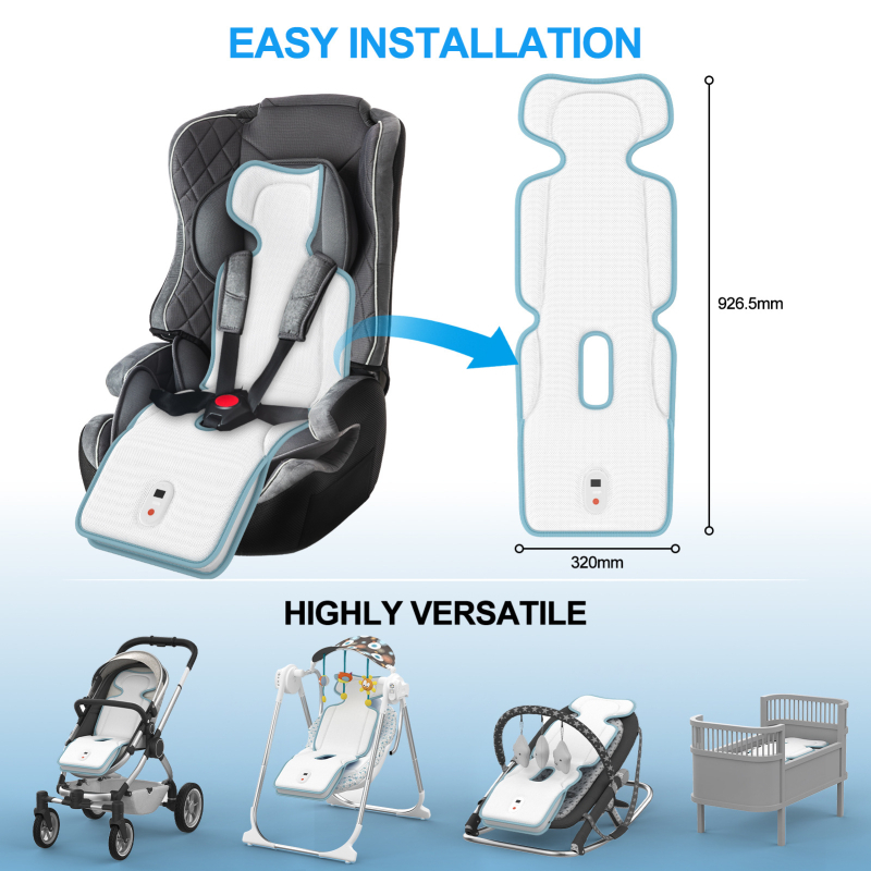 Panergy Pad de răcire pentru căruciorul bebelușului, din fibre de bambus, cu panou de ventilație și ventilatoare USB duale – Pernă respirabilă de vară pentru 0-6 ani și scaun auto