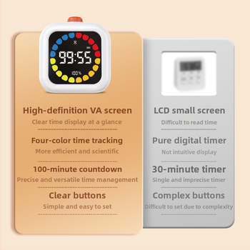 Deli LE110 visuaalne tagasijooksu taimer koos äratuskellaga õppimiseks, LED-numbriline ekraan, Elektroniline mehhanism, ABS-korpus, Väline toide