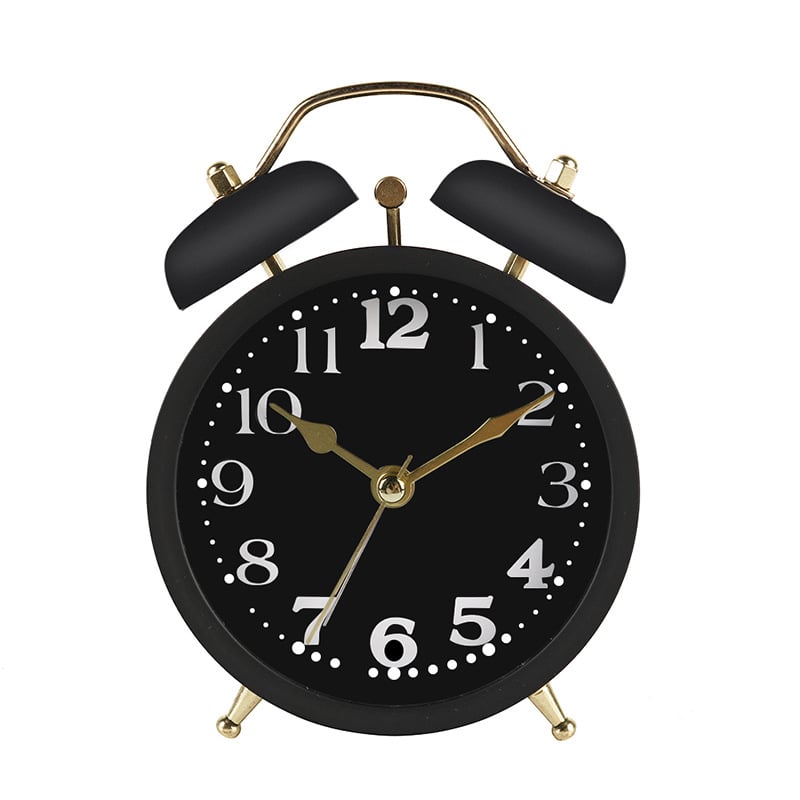 Ceas deșteptător metal cu sonerie, alimentat cu baterii, mișcare cu săritoare a secundelor, afișaj numeric (SANGTAI)