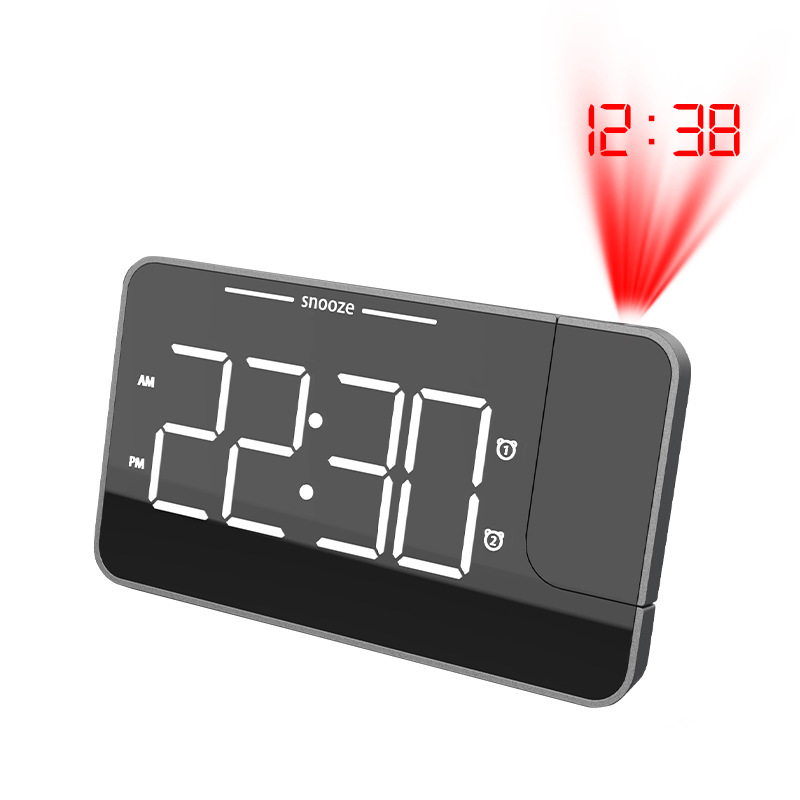 Projektorski sat s velikim pravokutnim zaslonom, temperatura i vlaga, projekcija na ogledalu, kalendar i 24-satni prikaz