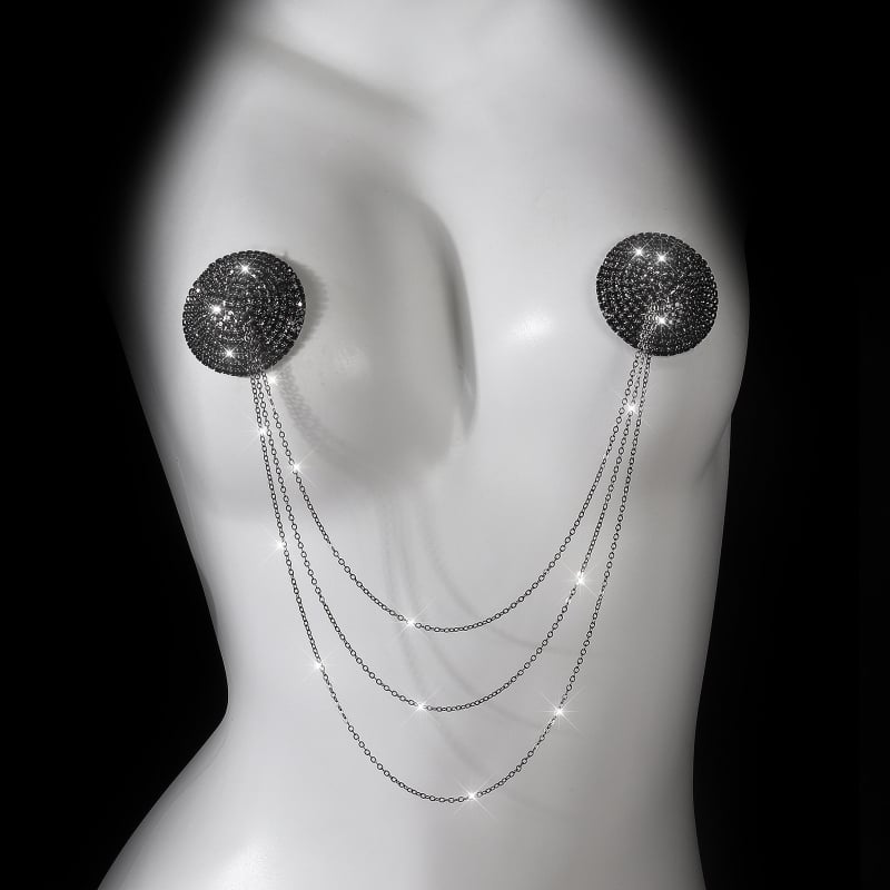 Lanț pentru sfarcuri pentru femei – rhinestone, formă geometrică, finisaj electroplacat