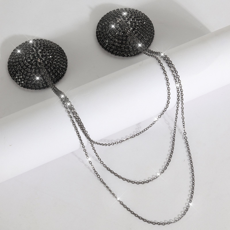 Lanț pentru sfarcuri pentru femei – rhinestone, formă geometrică, finisaj electroplacat