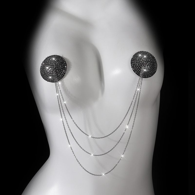 Lanț pentru sfarcuri pentru femei – rhinestone, formă geometrică, finisaj electroplacat