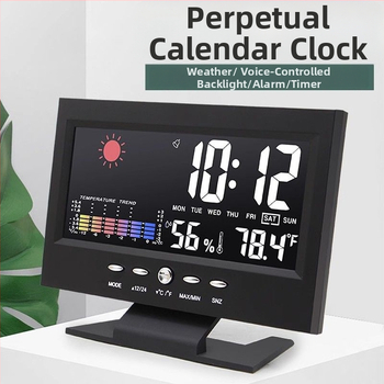 Ceas cu vreme, temperatură și umiditate, alarmă controlată vocal, afișaj LED, alimentare externă