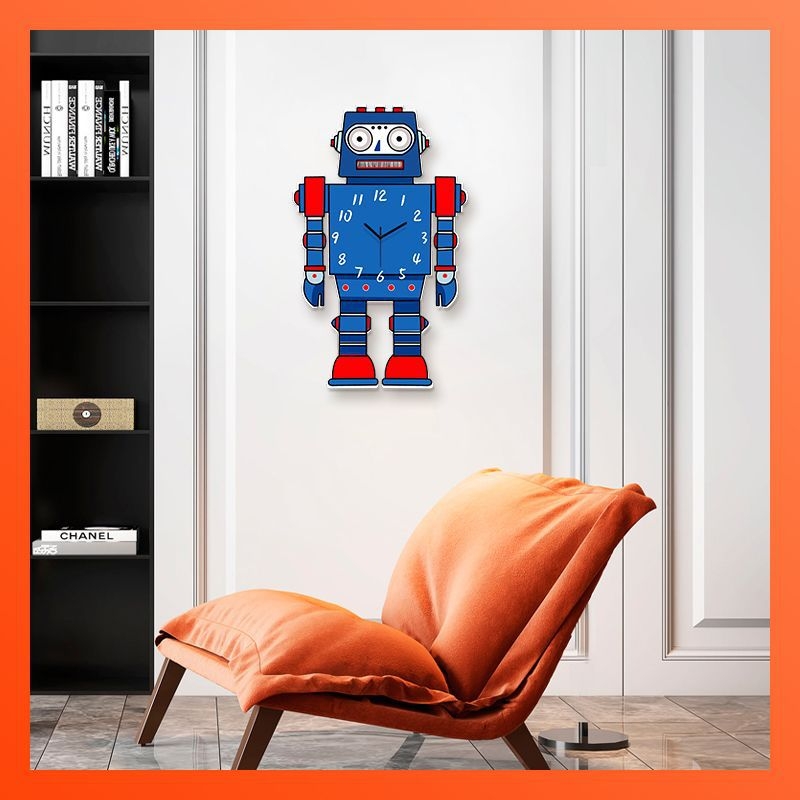 Ceas de perete; stil desen animat; față analogă cu cifre; carcasă din lemn; mișcare cuarț (alimentat cu baterie)