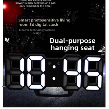 Ceas de alarmă cu afișaj LED, alimentat cu baterii, mecanism electronic, carcasă din plastic, stil modern minimalist.