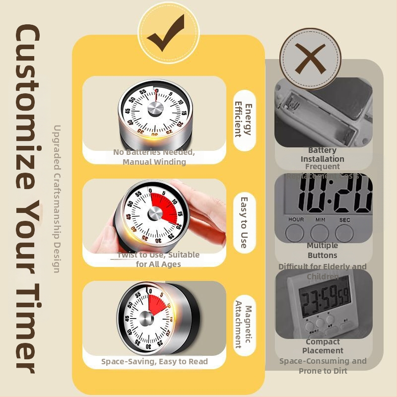 Köögi taimer magnetiga, elektrooniline taimer alumiiniumist sulamist, LED-ekraan ja töötab kuiva patareiga